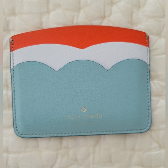 Kate Spade Gemma Small Slim Orange, White, and Blue Card Holder - Picture 1 of 3